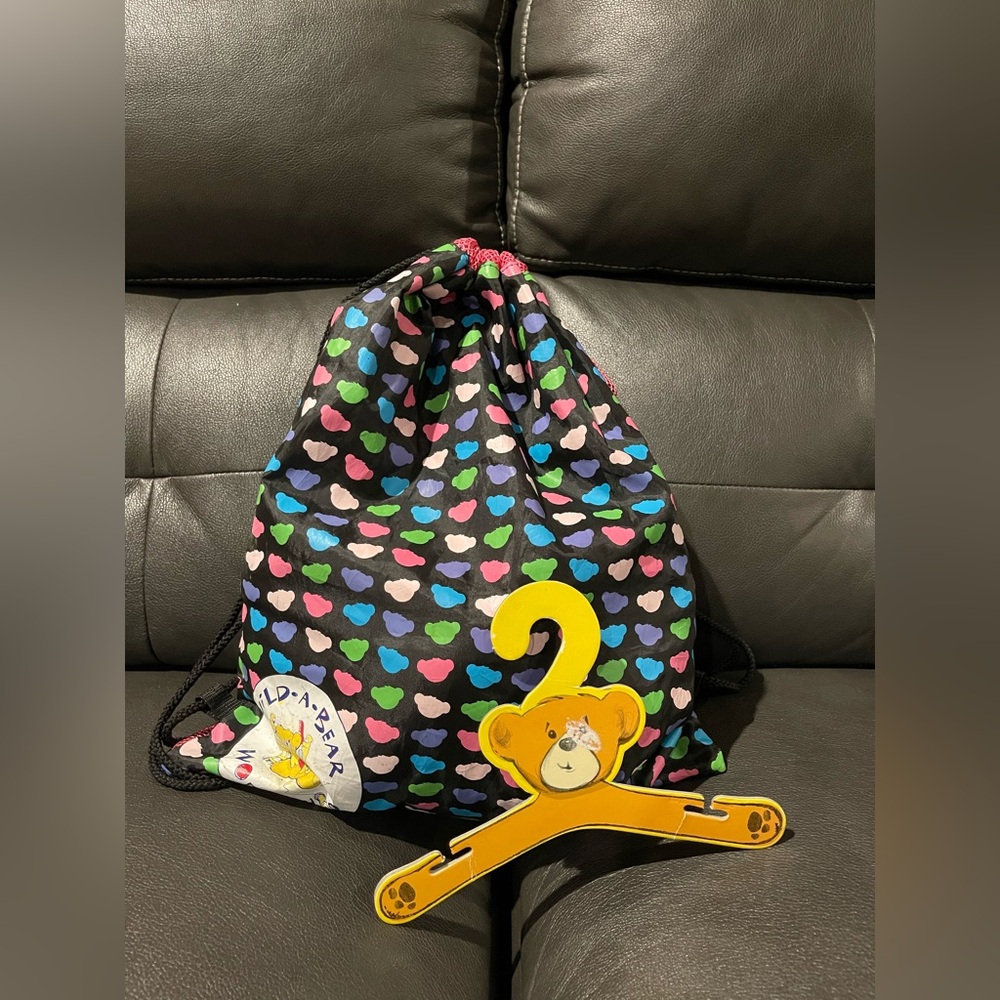 Build A Bear Colorful Heart Pattern Kids Drawstring Bag with hanger